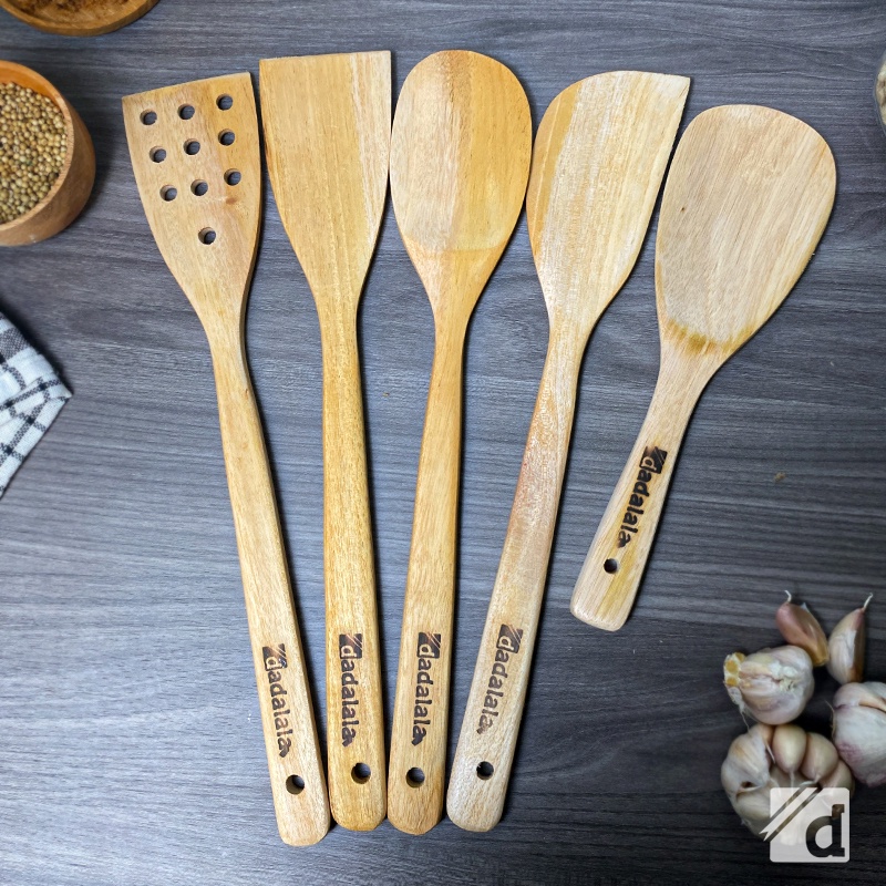 DADALALA (1 Set Isi 5) Spatula / Sodet Kayu Panjang 35 Cm Bahan Kayu Mahoni Anti Lengket Bisa Untuk Masak dan Souvenir