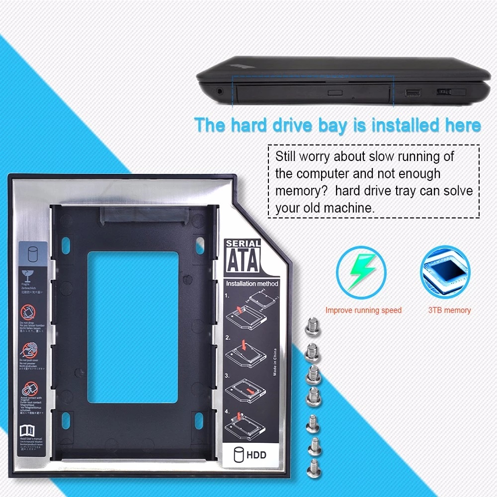 SSD HDD Caddy Slim Tipis 9.5mm &amp; 12.7mm SATA DVD Slot Hardisk Semi Alumunium -67919