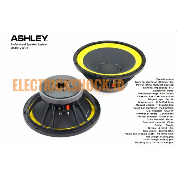 speaker komponen ashley v12c3 original