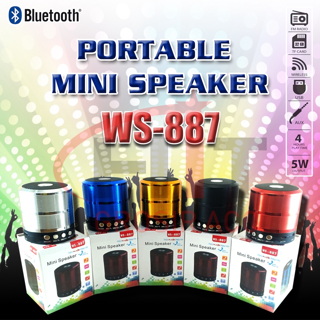 Speaker Bluetooth WS-887 PORTABLE Wireless WS887 STEREO SUPER BASS