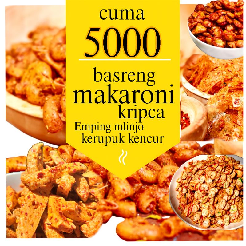

Camilan Snack basreng kerupuk seblak kencur kripik kaca kripca emping mlinjo jajanan murah meriah masa kini