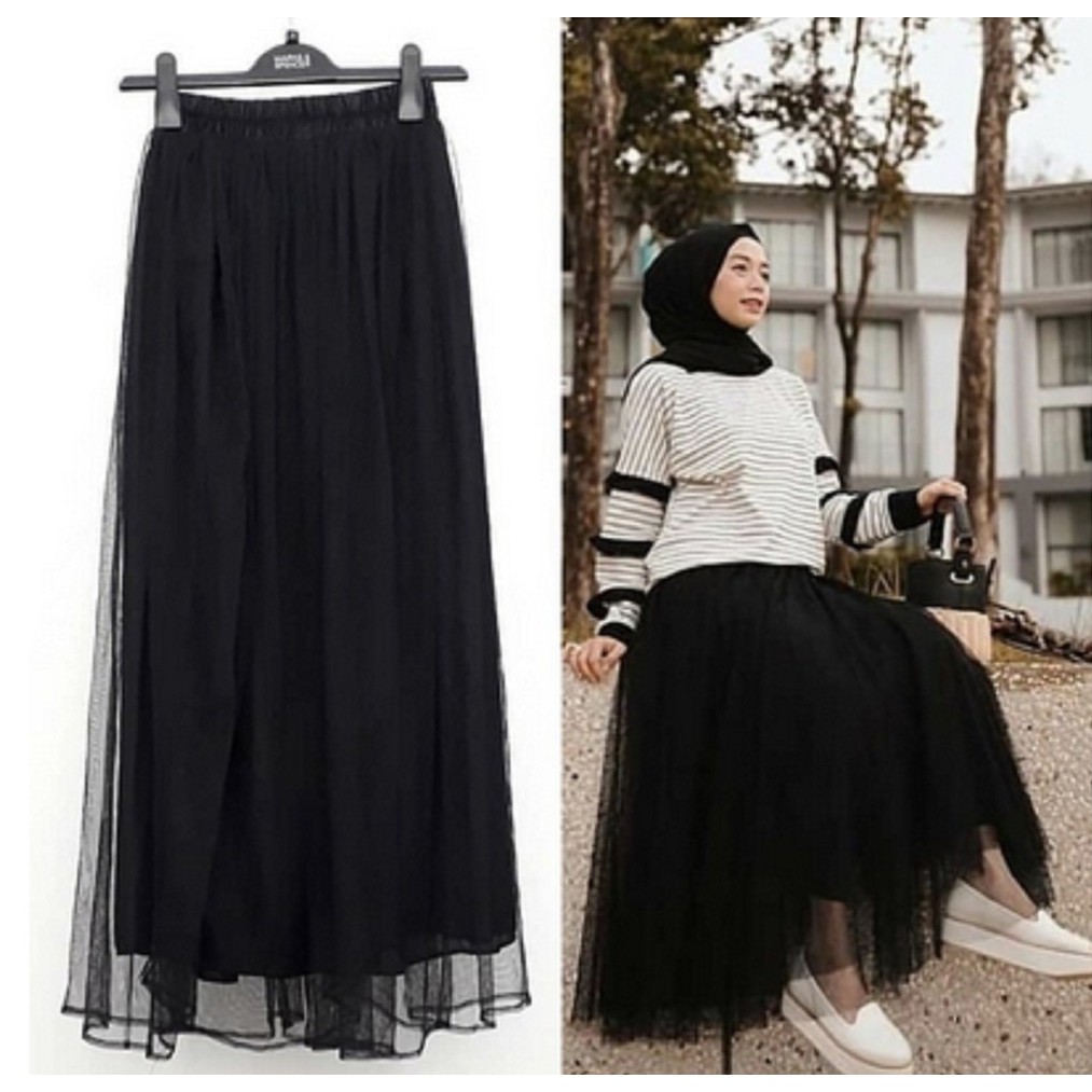 Alny Hijab - Rok Tutu Maxy Model Higth Waist Lipat bahan mesh Tulle elastis