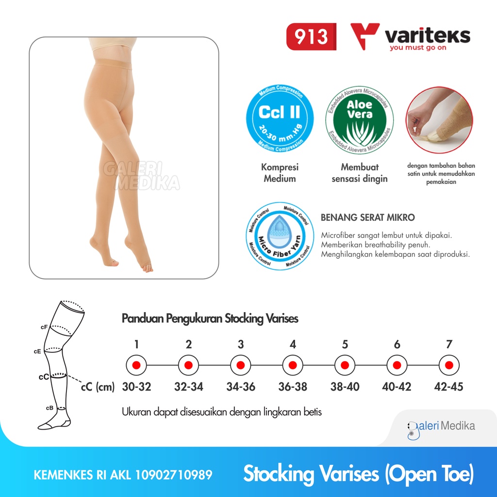 Stocking Varises / Stoking Varises Variteks 913 (Pinggang - Jari Terbuka) Kompresi Menengah 20-30mmHg Kelas 2 / Medium Compression CCL 2