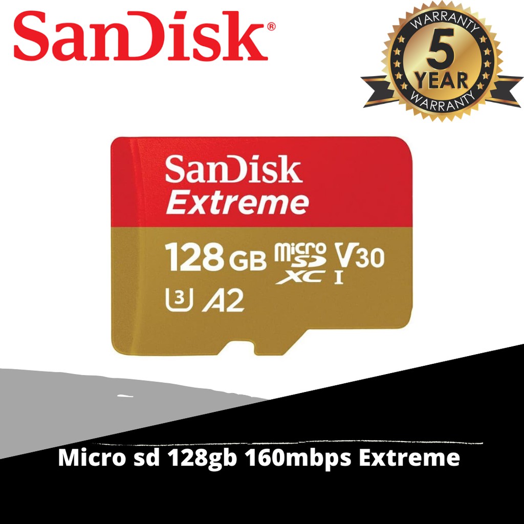 Sandisk Extreme Micro SDXC UHS-I U3 A2 V30 160MB/s - 128GB - 4K UHD Drone