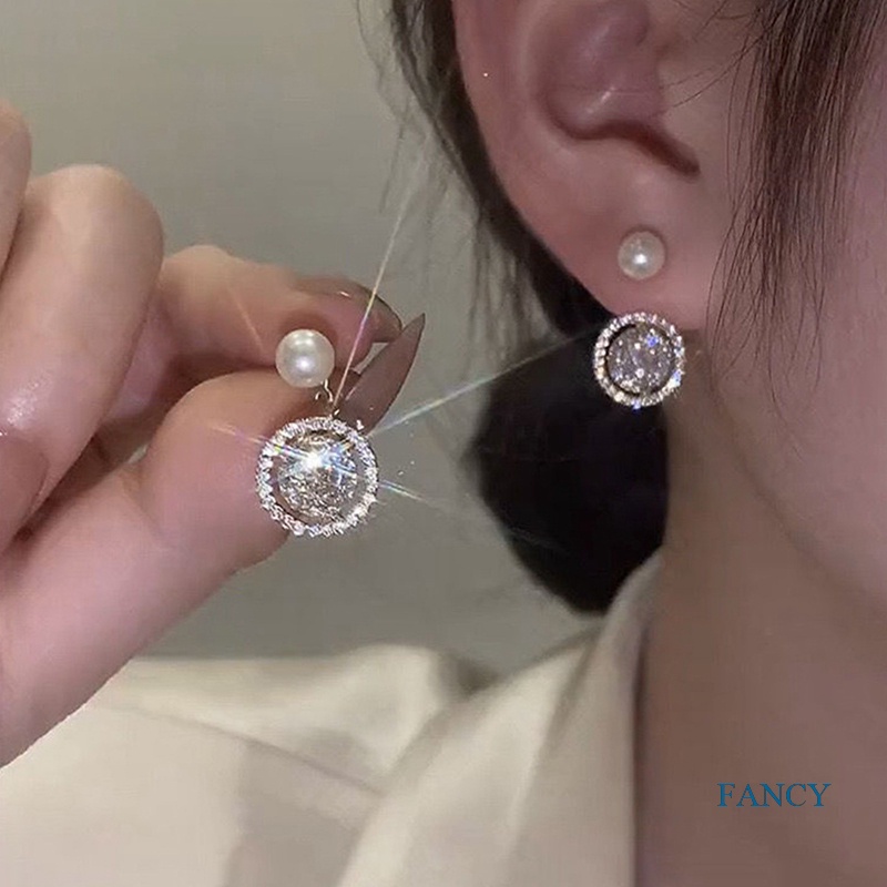 Anting Tusuk Mutiara Zircon Bulat Untuk Wanita