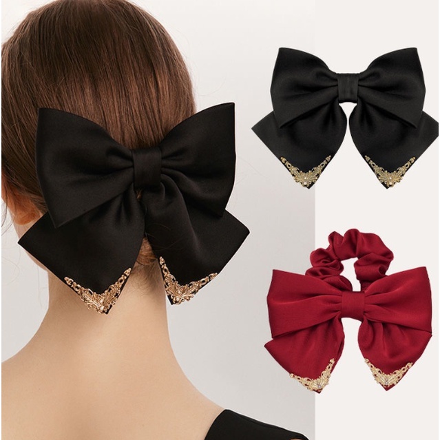 Caliloops Gisel Jepit Rambut Pita Besar Velvet Gold Capit Rambut Pesta
