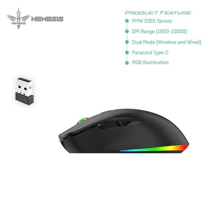 NYK Nemesis S80 Black Shark Mouse Gaming Dual Mode Wired &amp; Wireless