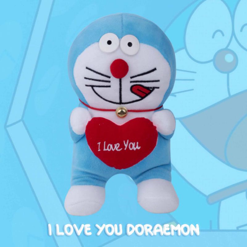 Boneka Doraemon I Love You Biru Berlabel SNI Tinggi 30 cm Bahan Premium | Boneka Cantik Lucu Lembut Ditangan Bahan Velboa Berkualitas