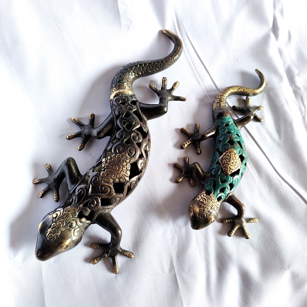gecko lizard brass statue vintage | hiasan cicak tokek logam kuningan
