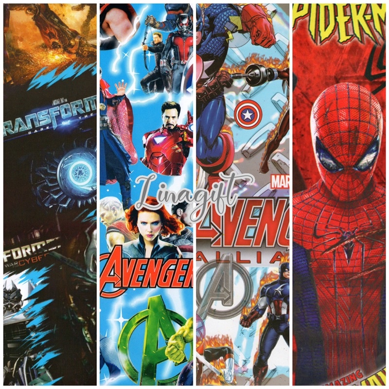 ( 5 Lembar ) SR SUPERHEROES - KERTAS KADO GLOSY - GIFT WRAP PAPER SPIDERMAN AVENGERS CAPTAIN AMERICA HULK