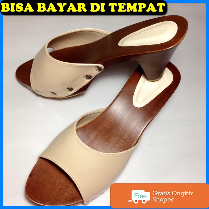 Heels Wanita Cewek Cewe Import V84I6 Heels White Presilia He Yn86 WN800 High Heels Kayu Cream - Hi