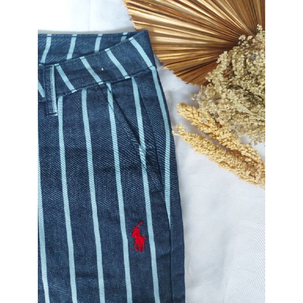 R&amp;LPH L*UREN (P*LO) NAVY STRIPED PANTS PREMIUM-CELANA KANTOR WANITA