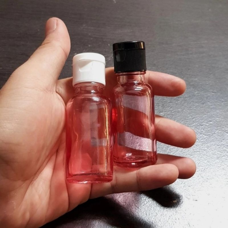 botol kaca 20ml tebal pink bening tutup fliptop