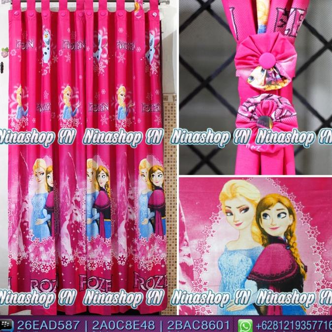 Jual Gorden bahan panca motif Frozen Pink Fanta