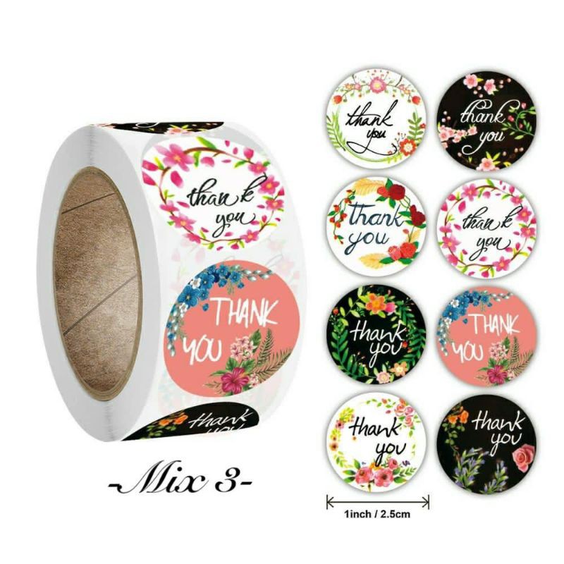 Stiker lebel motif bulat thank you / tempelan stiker tulisan thanks you isi 100 pcs-Mix 3