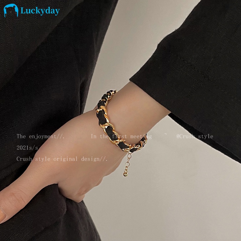 YEEZII Gelang Rantai Emas Warna Hitam Untuk Wanita