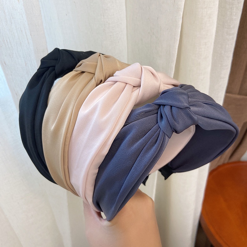 BANDO KAIN SIMPUL KOREA KNOT HEADBAND SILK LEBAR WIDE BRIMMED GAUCE KNOTTED HAIR HOOP HEADBAND HAIRBAND HAIR AKSESORIS RAMBUT WANITA BENDO BANDANA KOREAN LEMBUT WARNA POLOS