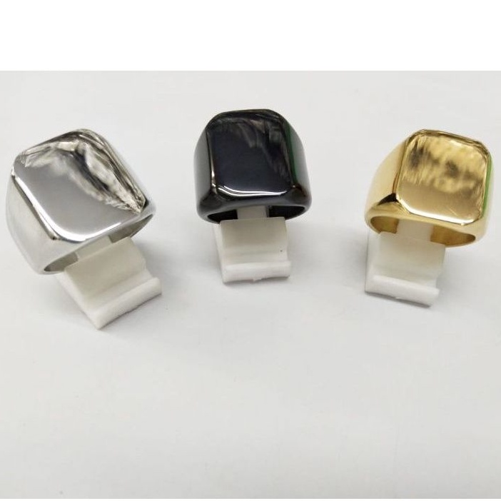 Cincin Pria Titanium Kotak Hitam Gold Silver Glossy