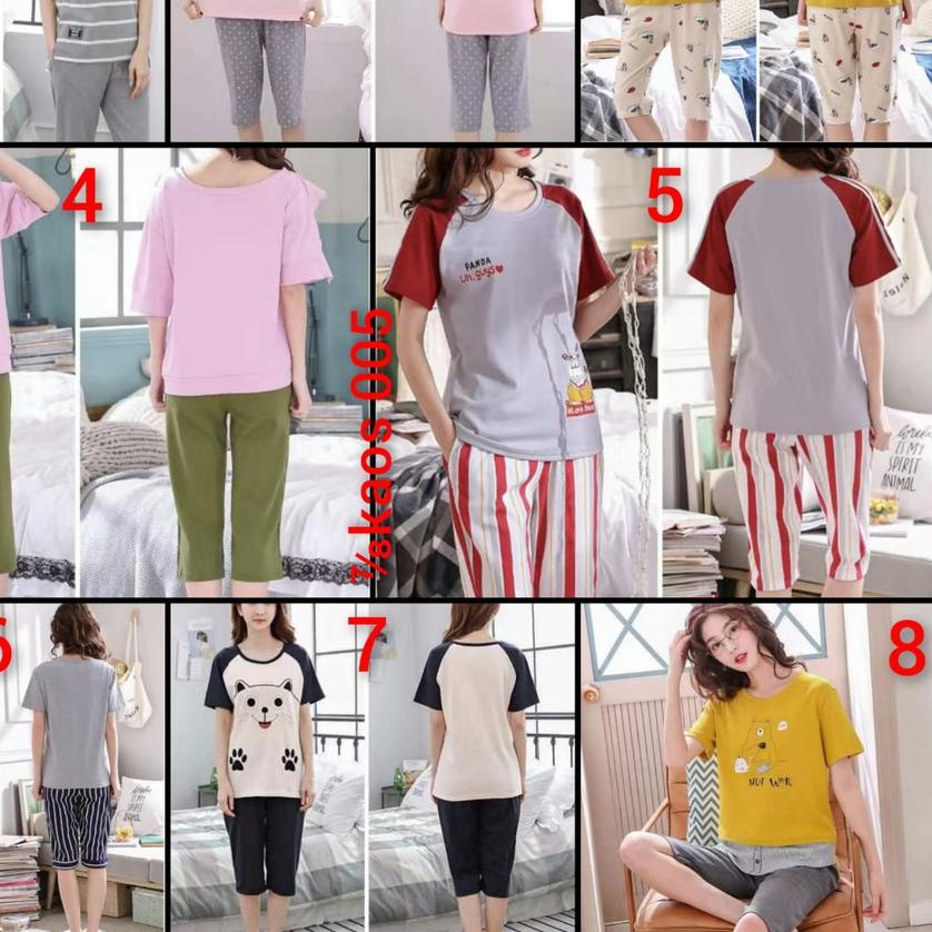 ♬ Baju tidur piyama lengan pendek celana tujuh perdelapan bahan kaos import 7/8kaos005 ☂