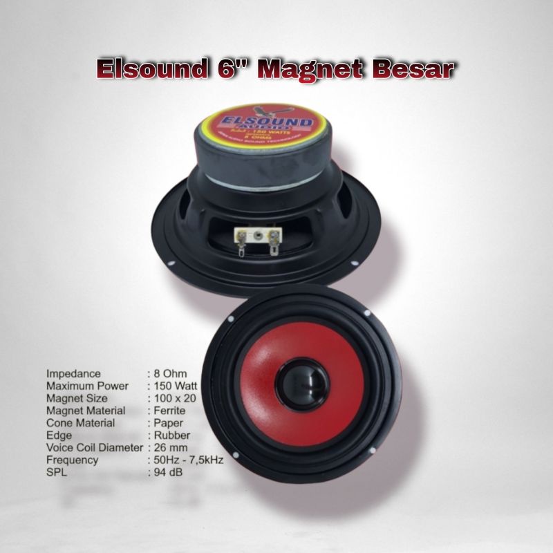 SPEAKER ELSOUND 6 INCH WOOFER 150WATT MAGNET BESAR ORIGINAL SPEAKER ELSOUND PROFESSIONAL AUDIO