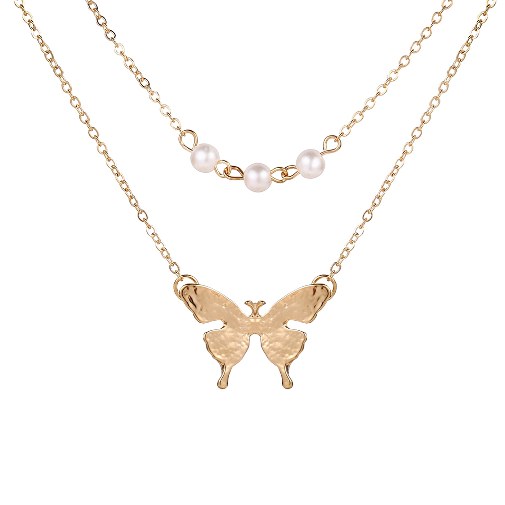 YEEZII Kalung Rantai Multi Layer Dengan Liontin Kupu-Kupu Bahan Metal Warna Emas Gaya Retro Untuk Wanita