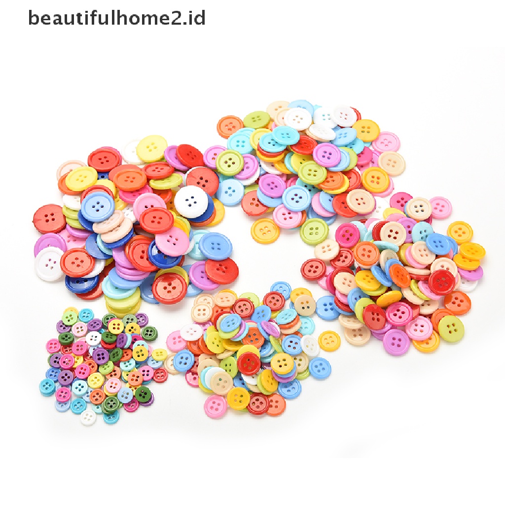 (Beautifulhome2.Id) 100pcs Kancing Bulat Bahan Plastik 5 Ukuran Untuk Kerajinan Tangan Anak Diy