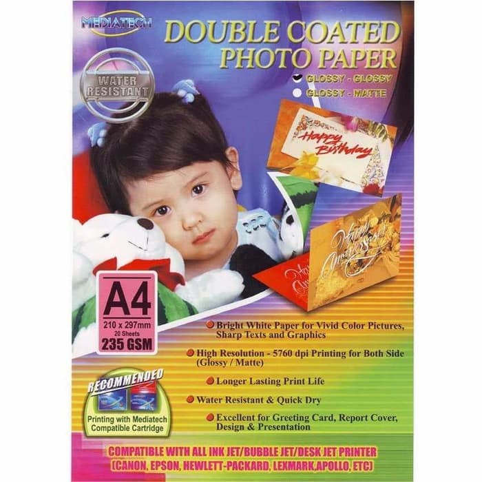 

Mediatech Double Coated Photo Paper A4 235 Gsm Glossy Glossy - 20 sheet - 32003