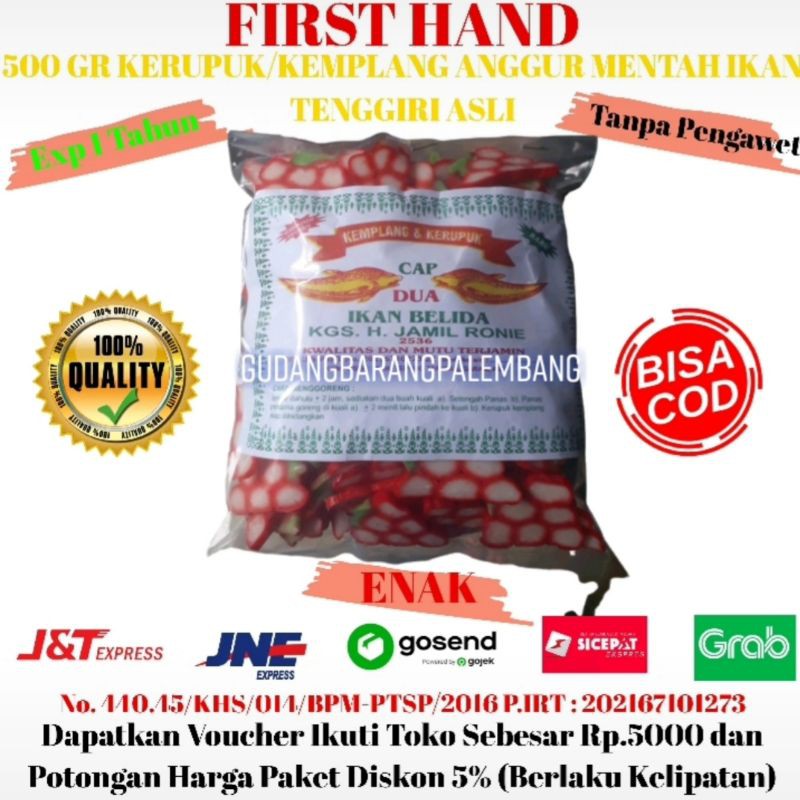 

[Bisa COD] Kemplang Kerupuk Mentah Palembang Asli Anggur Ikan Tenggiri 500 Gr Makanan Enak Termurah