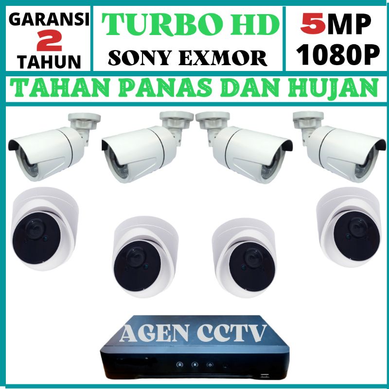 PAKET CCTV 8 CHANNEL 8 KAMERA 5MP 1080P TURBO  IR SONY EXMOR