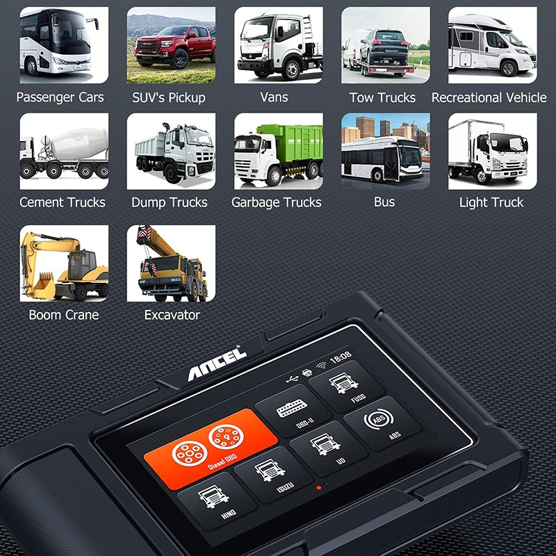 ANCEL HD3200 Professional OBD2 Truck Scanner 12/24V Scanner For Truck Heavy Duty Truck Scanner Excavator Scanner 24V Scanner For Trucks Full System Construction Machinery Diesel Diagnostic Scan Tool OBD2 Scanner OBD Scanner Car Scanner Car Diagnostic Tool
