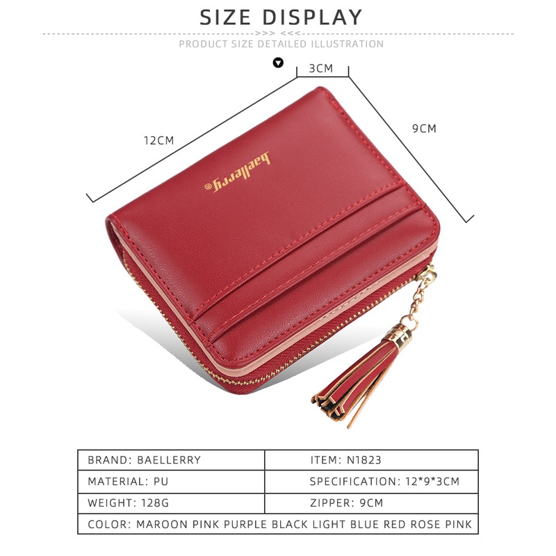 [BISA COD] BAELLERRY N1823 Dompet Wanita Pendek Bahan Kulit PU Leather Premium