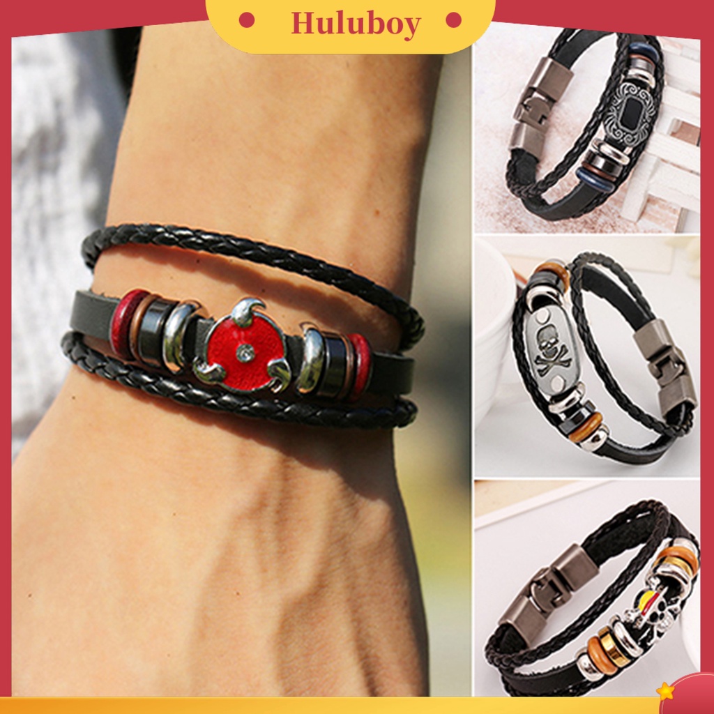 Hu Hu Hu Hu Hu Alat Bantu Pasang Kacamata♡ Gelang Bangle Retro Punk Kulit Imitasi Multilayer Aksen Manikmanik Bunga Untuk Priawanita