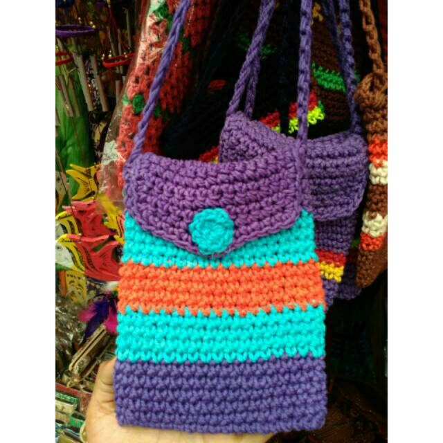 (BISA COD) TAS RAJUT SELEMPANG WARNA WARNI UKURAN 18x10 cm - TEMPAT HP DAN DOMPET MURAH - SOUVENIR