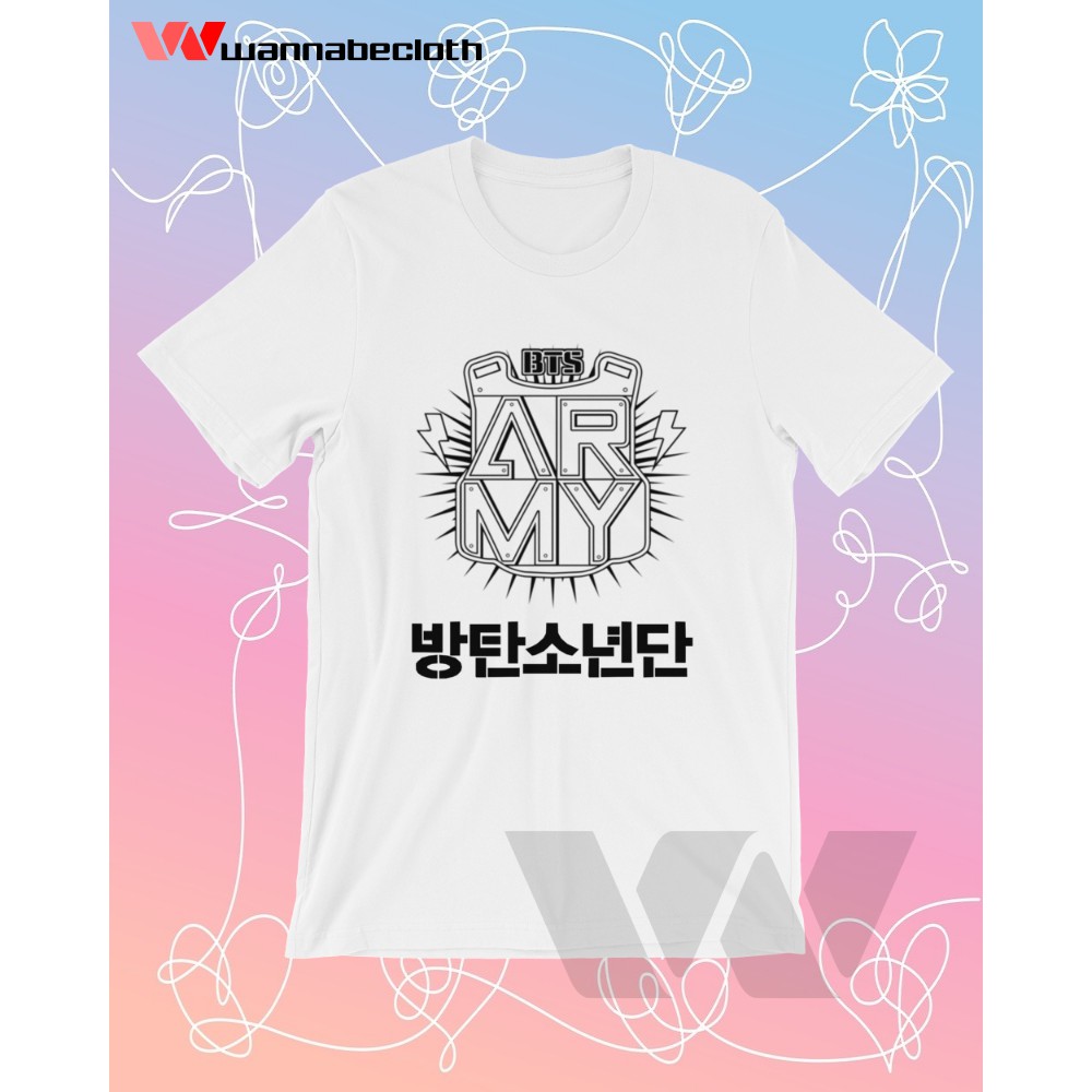 Kaos BTS Baju T-Shirt BTS Army List Logo Lengan Pendek Putih