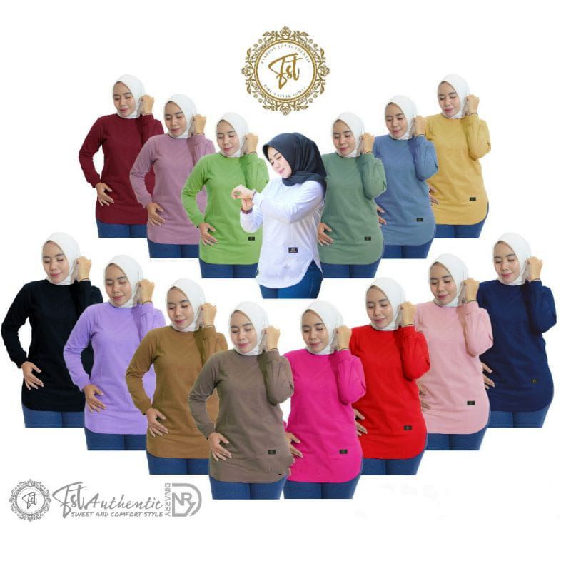 Kaos Polos Wanita Original Dinarry // Kaos Wanita Lengan Panjang Size M - XXL // Baju Wanita Model M