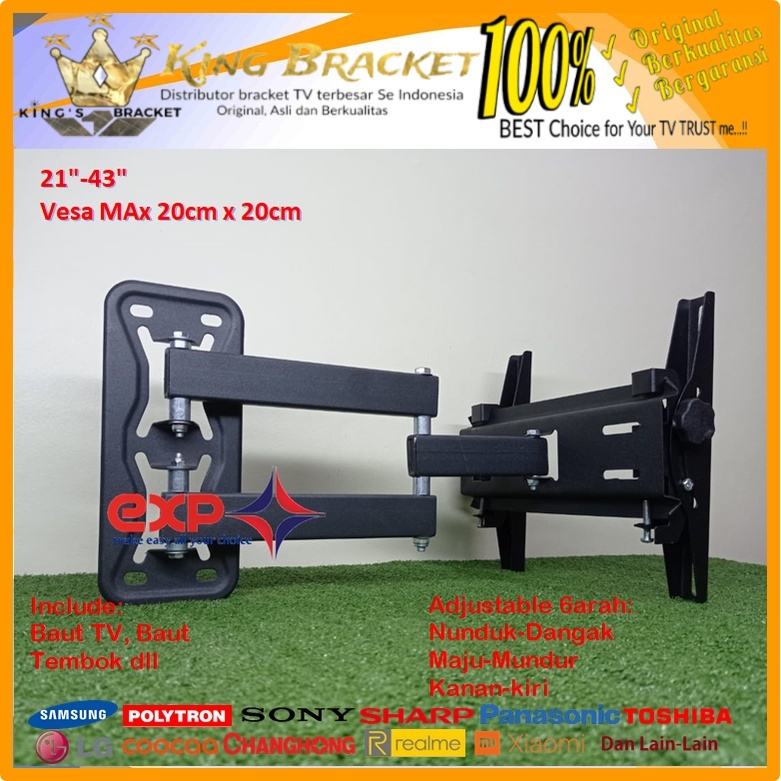 Bracket TV XIAOMI 14 s/d 43 inch 6 ARAH FULL BESI SUPER KOKOH GARANSI 100% ORI