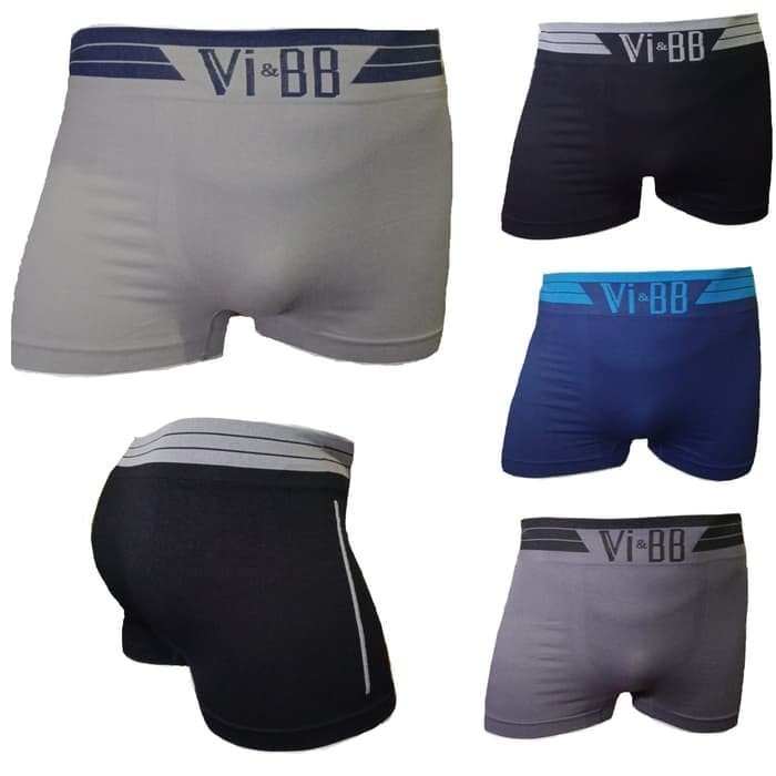 Boxer ViBB - Grosir 3 - 6 Pcs Rajut Pria Dewasa | Celana Dalam CD Seamless Spandex Tanpa Jahitan VBB V V&amp;BB Vi-BB V-BB - Vi &amp; BB Vi&amp;BB Cowo Cowok | Sguna Setengah Underwear FFF Sintetis impor premium jumbo halus