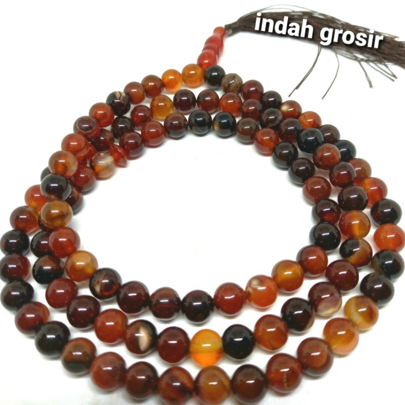 Tasbih Batu Akik Sulaiman Madu 8Mm 100Butir Garansi Asli Natural