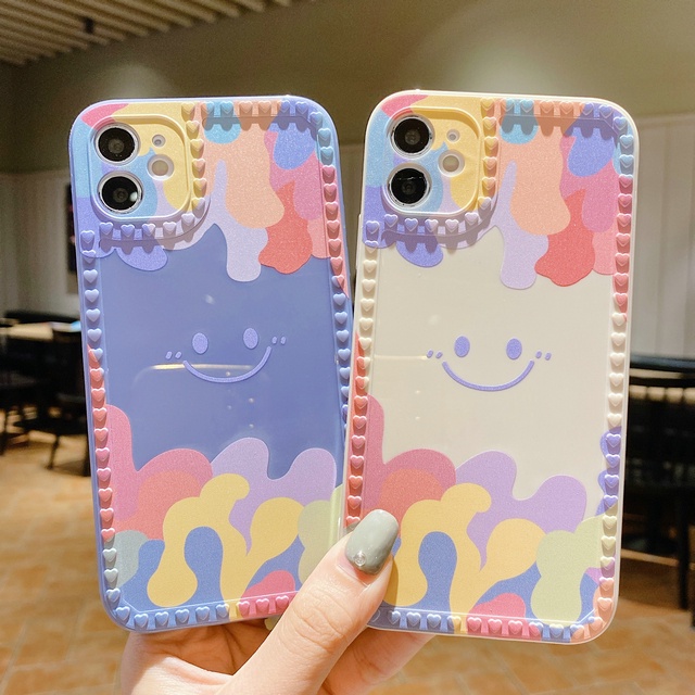 Watercolor Smiley Straight Edge Soft Casing iPhone 13 12 11 Pro Max Xs X XR 6 6S 7 8 Plus SE 2020 6P 7P 8P 6+ 6s+ 7+ 8+ Xsmax 12Mini Glossy Phone Case Full Back Cover-7