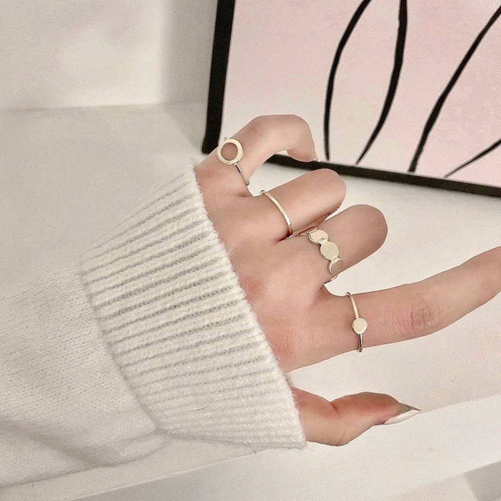 5pcs/set Korean Temperament Ring Female Simple Geometric Disc Index Finger Ring Fashion Ins Wind Ring