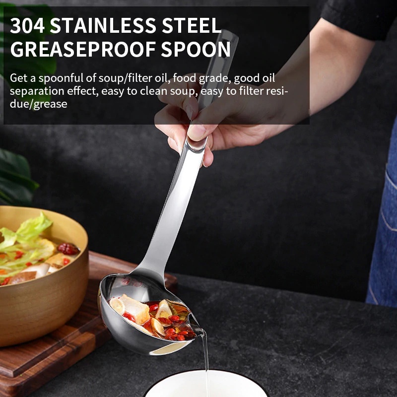 Sendok Sup Oil Water Soup Separation Spoon Stainless Steel - Silver