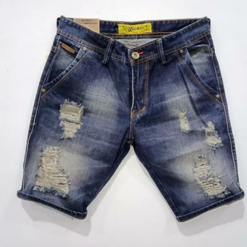 Celana Jeans Pendek Sobek Pria Wisker Jeans Pendek Ripped Robek Pria