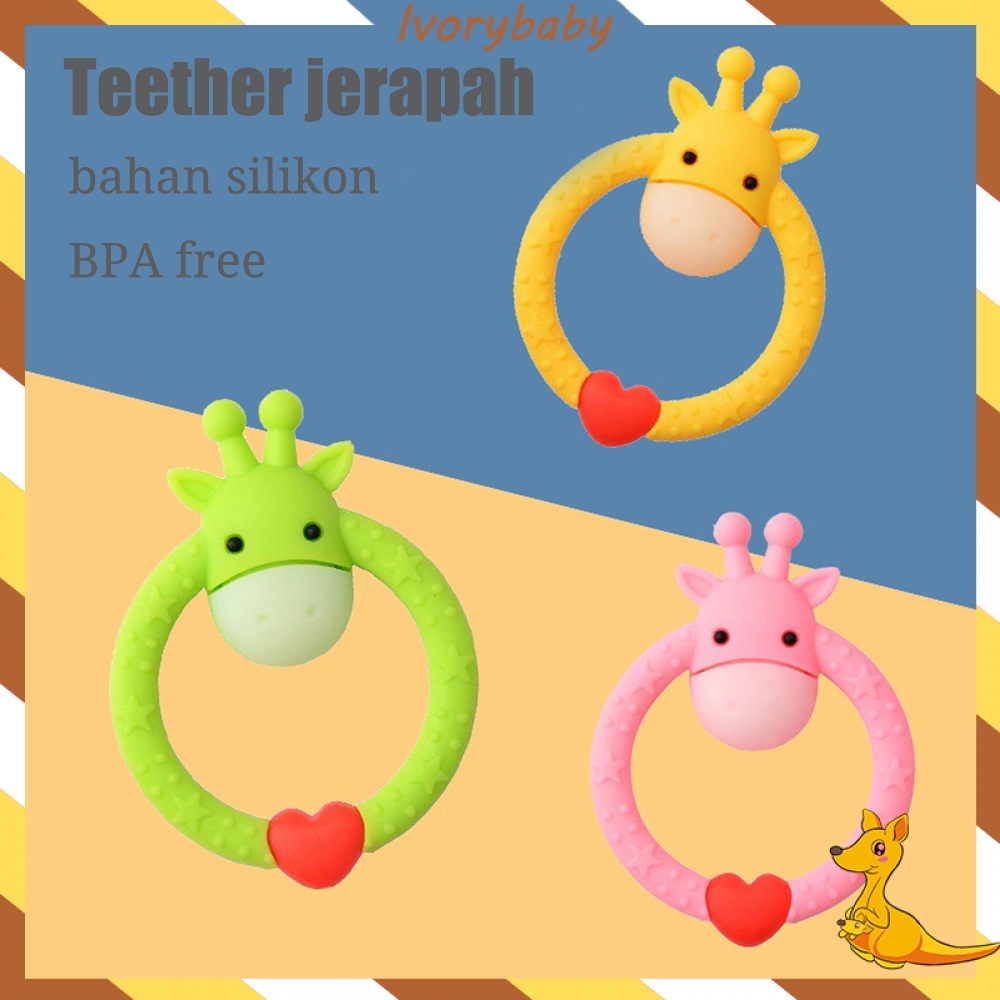 Ivorybaby Gigitan bayi teether bentuk jerapah mainan teether bayi silikon