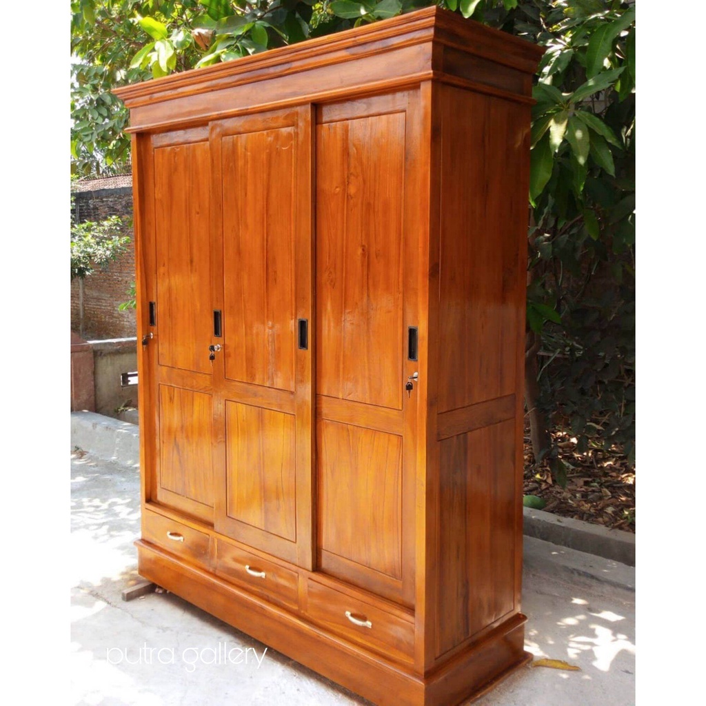 Almari pakaian minimalis 3 pintu sleding / Lemari Baju / Lemari jati / Furniture jati / Putra Galler