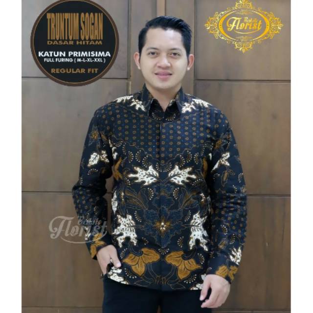 Kemeja Batik Exclusive Lengan Panjang TRUNTUM SOGAN Batik Lapis Puring BATIK TRUNTUM SOGAN