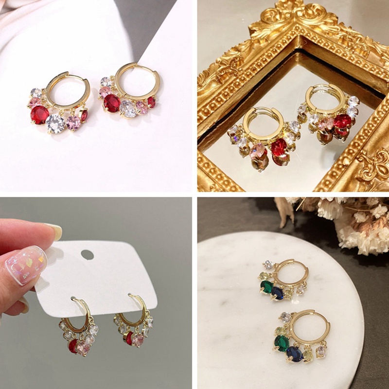 Small Exquisite Zircon Hoop Earrings Gold Circle Drop Earrings Simple Piercing Earrings