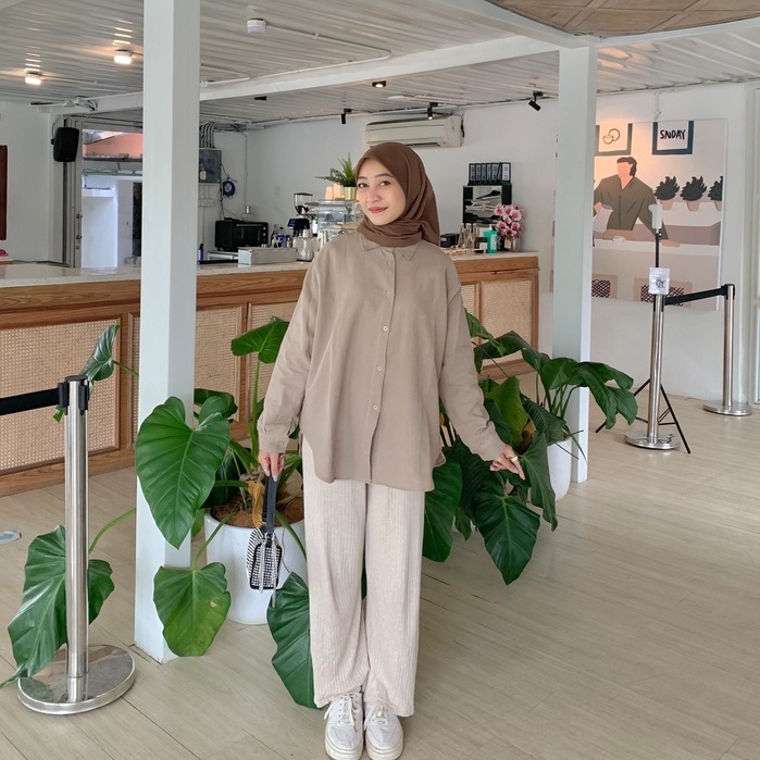 KEMEJA BLOUSE OVERSIZE MEGAN LINEN DAILY OFFICE SHIRT PREMIUM B579