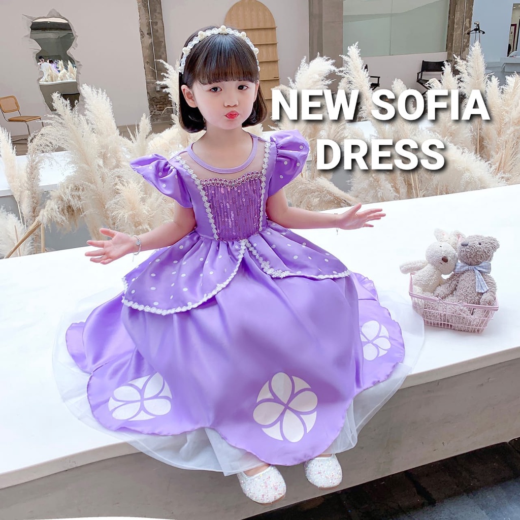 NEW SOFIA DRESS KOSTUM PRINCESS SOFIA DRES PRINCES IMPOR GAUN PESTA ANAK UNGU