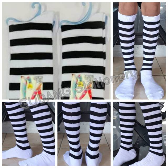 Kaos Kaki Hi Sock Fashion Salur Hitam Putih