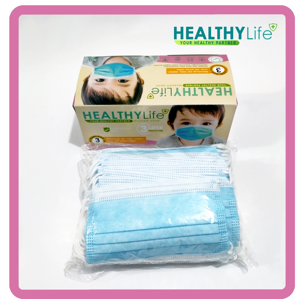 Healthylife mask 3ply anak 50pcs/box Masker anak 3ply isi 50 Masker 3ply anak Mask 3ply children